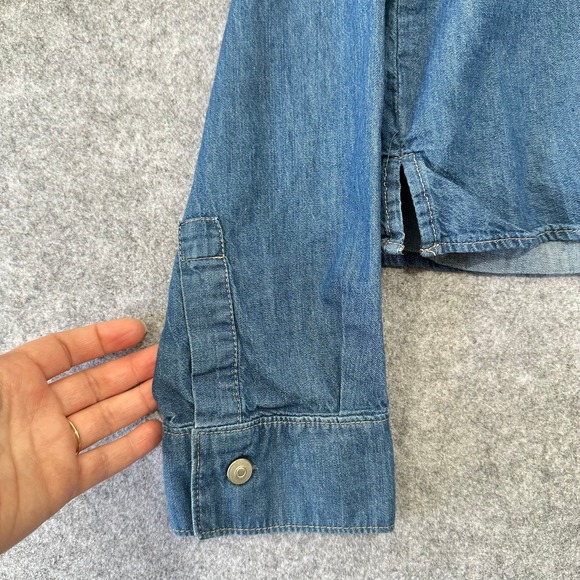 Zara Womens Cropped Denim Shirt Medium Wash Sailor Collar Coquette Cottagecore - Picture 4 of 7